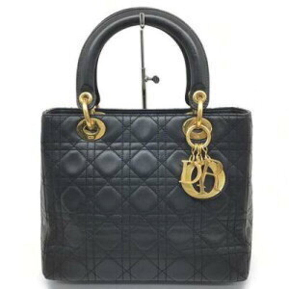 DIOR Cannage Handbag Leather Black